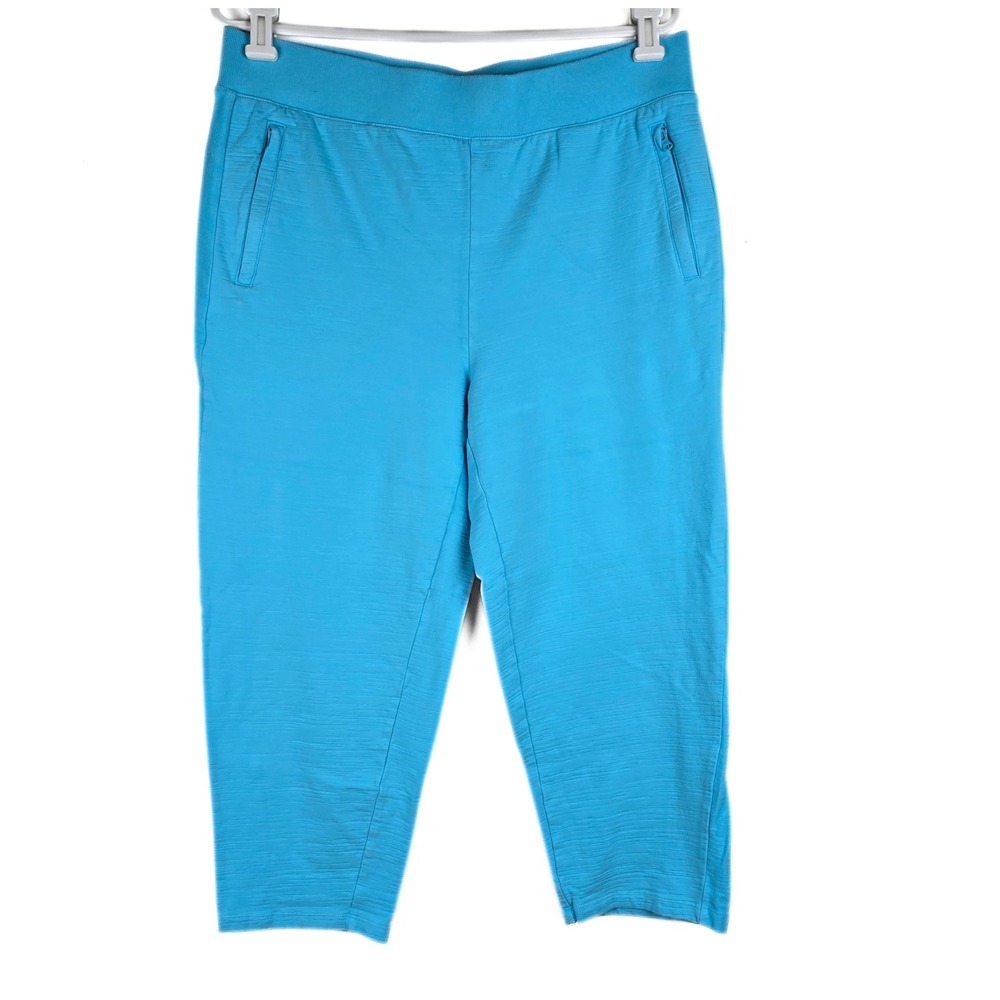 T by Talbots Womens Blue Textured UPF 50+ Active Capri Size L Zipper Pockets